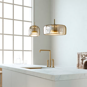 Elegant Amber Glass Iron LED Pendant Lights for Living Room