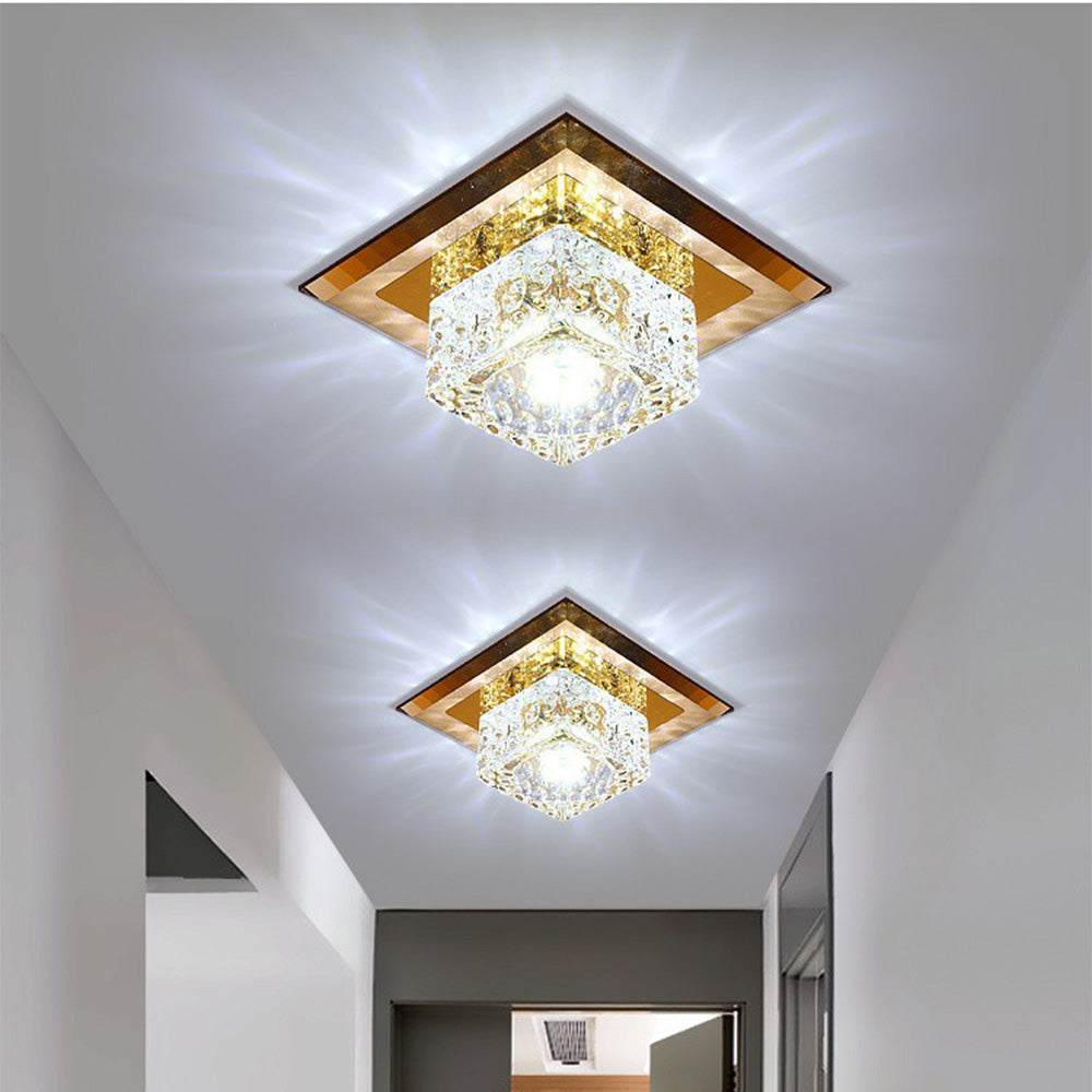 Contemporary Squared Shape Crystal LED Ceiling Light For Hallway