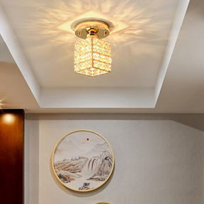 Contemporary Gold Round Glass Semi-Flush Hallway Light Fixture