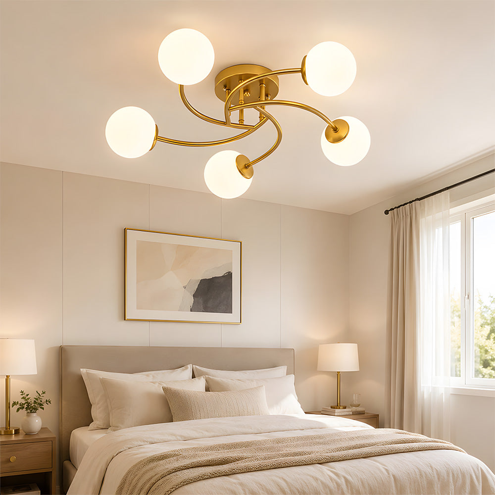 Modern Iron Glass Flush Mount Ceiling Light for Living Room