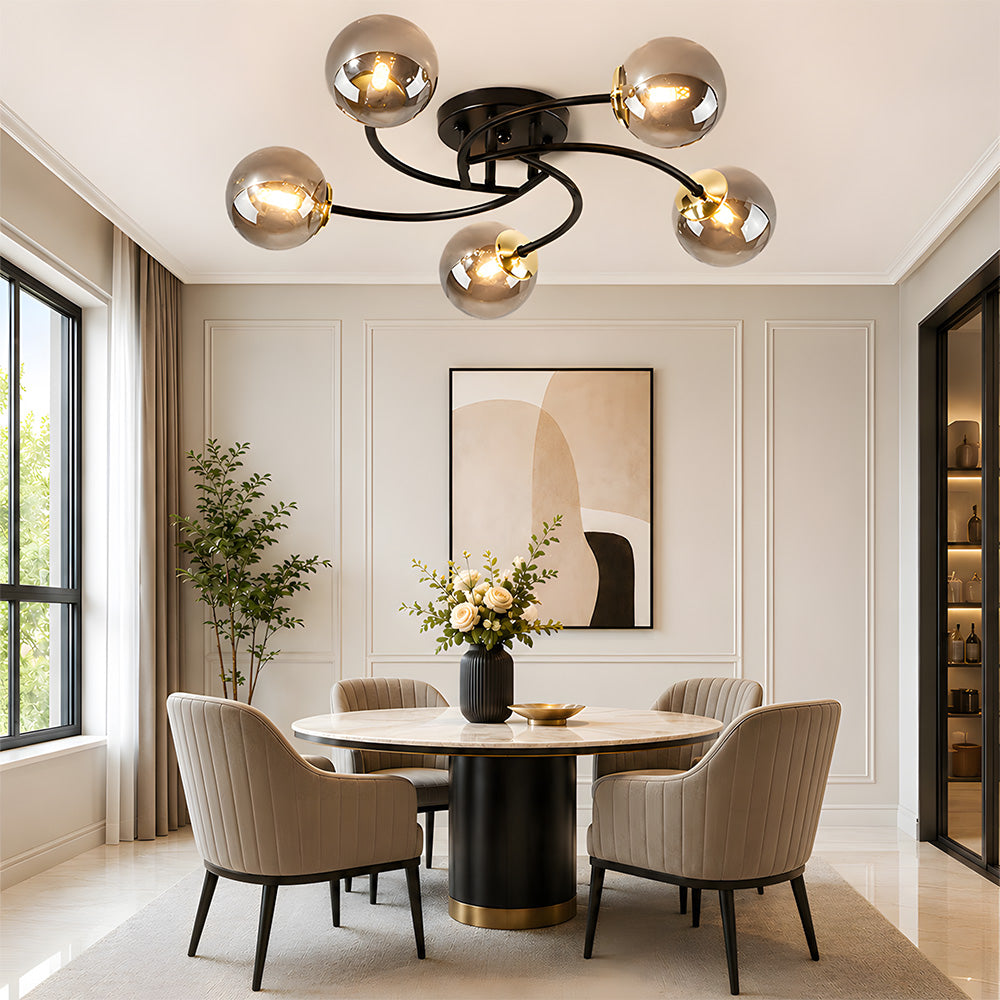 Modern Iron Glass Flush Mount Ceiling Light for Living Room
