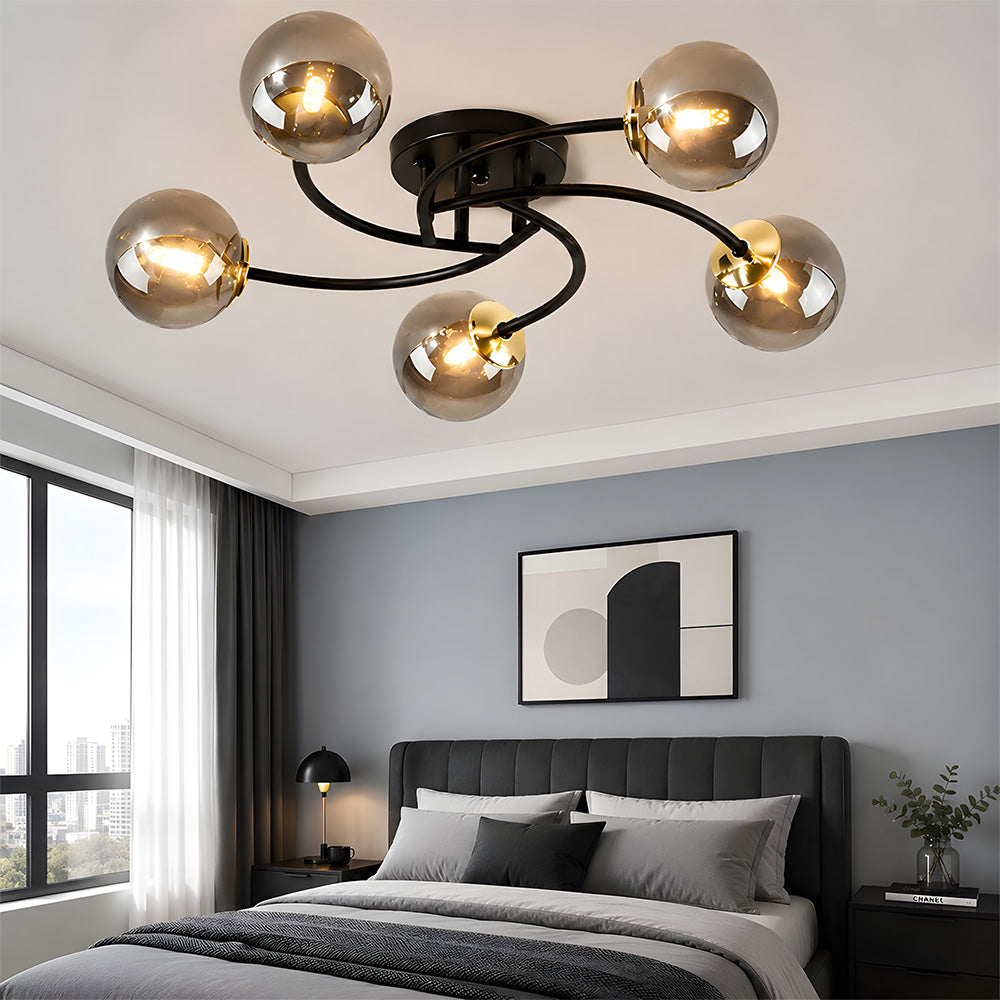 Modern Iron Glass Flush Mount Ceiling Light for Living Room