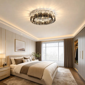 Contemporary Crystal Silver Ring Flush Mount Ceiling Light for Living Room