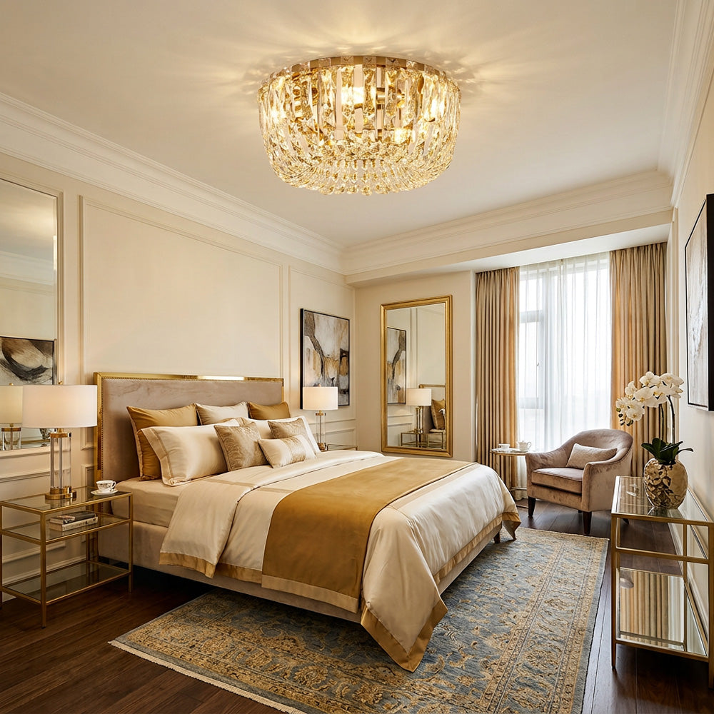 Luxury Multi-Tier Crystal Gold Flush Mount Ceiling Light for Living Room