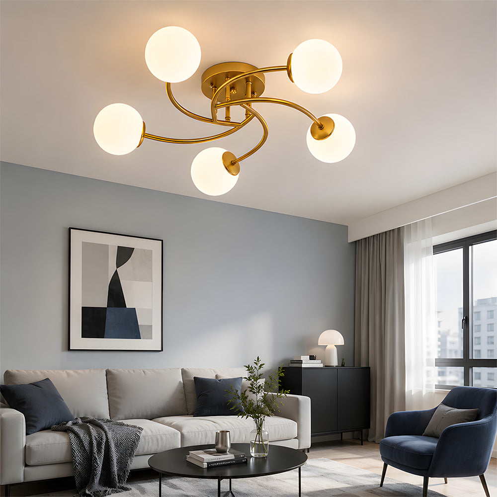 Modern Iron Glass Flush Mount Ceiling Light for Living Room