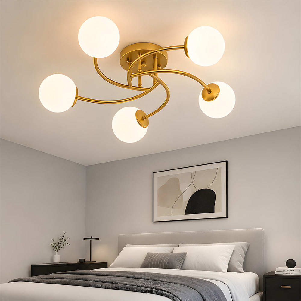 Modern Iron Glass Flush Mount Ceiling Light for Living Room