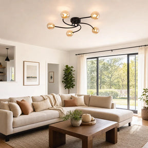 Modern Iron Glass Flush Mount Ceiling Light for Living Room