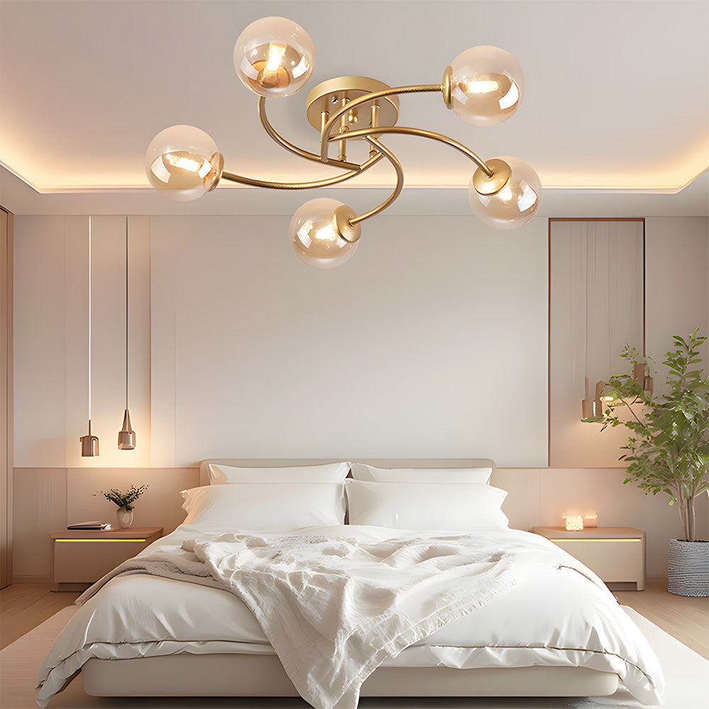 Modern Iron Glass Flush Mount Ceiling Light for Living Room
