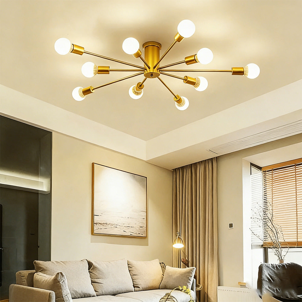 Simple Gold Iron Semi Flush Chandelier For Bedroom
