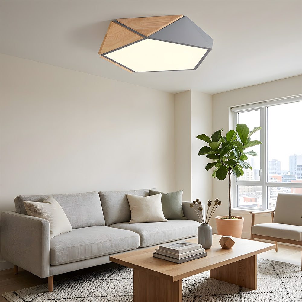 LED Dimmable Wooden Acrylic Geometric Flush Mount Ceiling Lights For Living Room