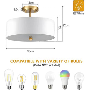 Semi Flush Mount 3-Light White Fabric Lamp shade