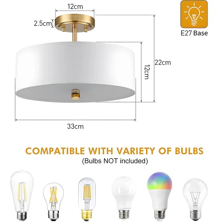 Semi Flush Mount 3-Light White Fabric Lamp shade