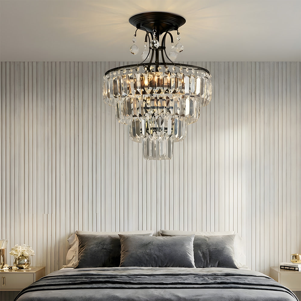 Crystal Silver/Black Semi Flush Mount Ceiling Light for Living Room Bedroom Hallway