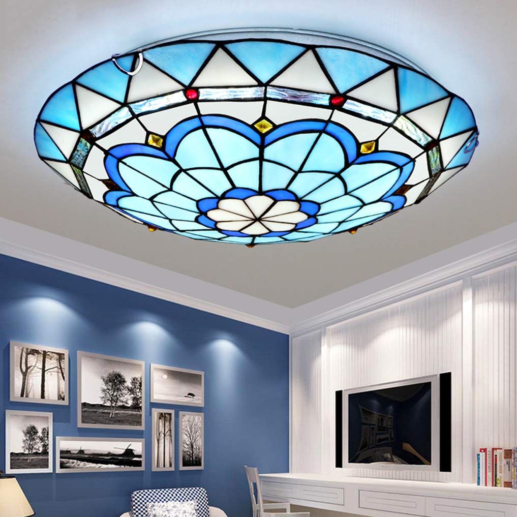 Vintage Stained Glass Flush Mount Ceiling Fixture