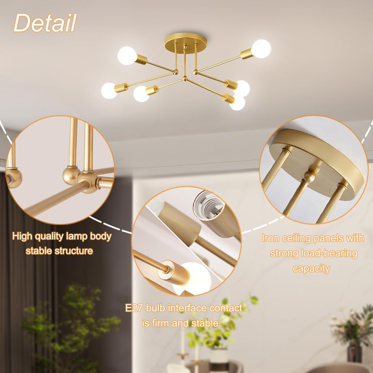 Modern Muti-Lights Stylish Gold Iron Living Room Ceiling Lights