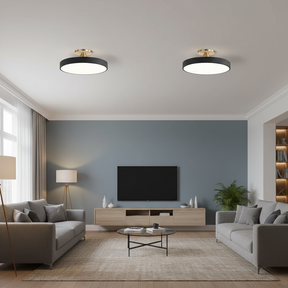 Modern LED Black Circular Semi Flush Ceiling Lights for Living Room