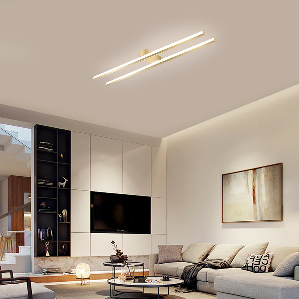 Industrial Minimalist Iron Living Room Double-Linear LED Ceiling Light