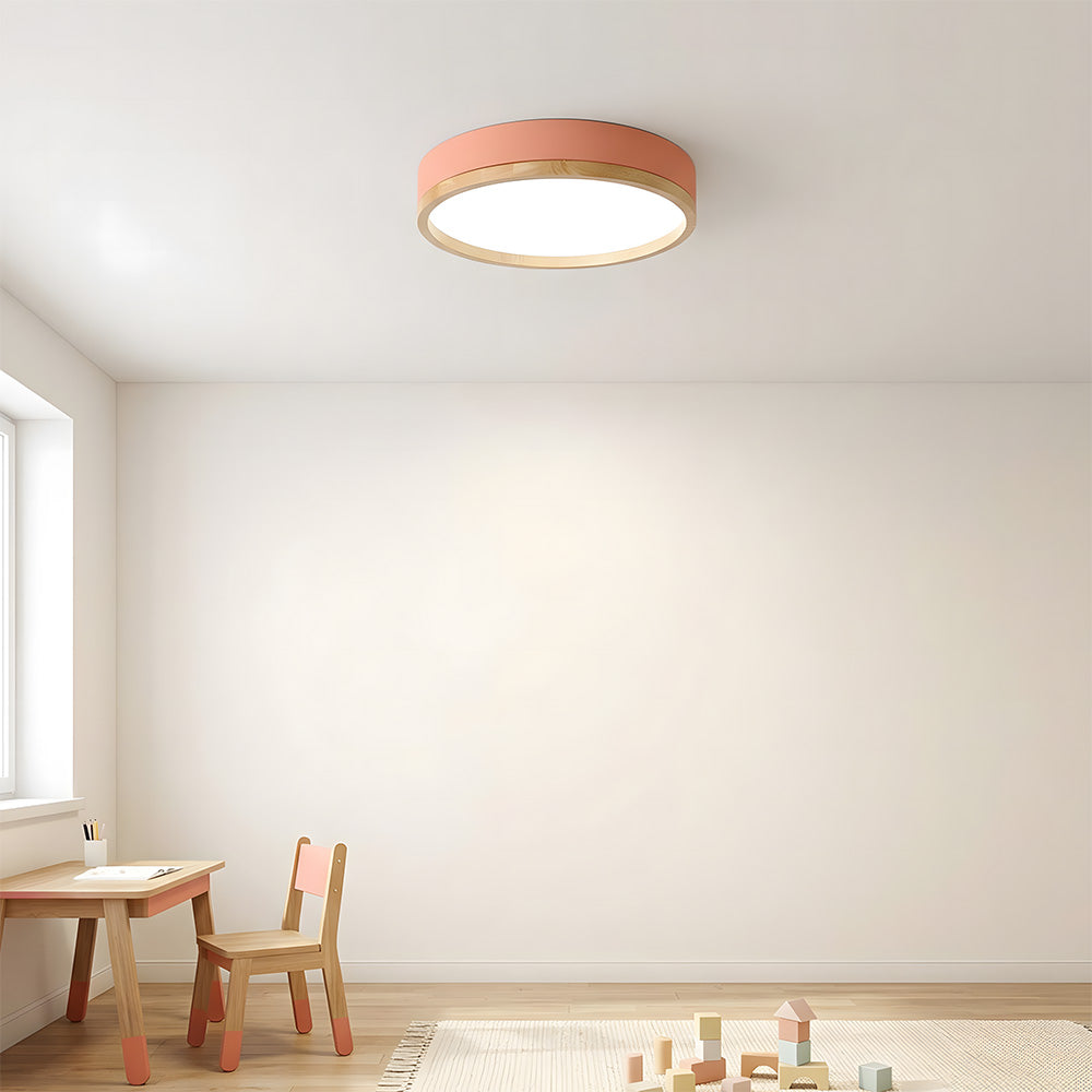 Contemporary Round Flush Mount Wooden Acrylic LED Ceiling Lights for Dining Room