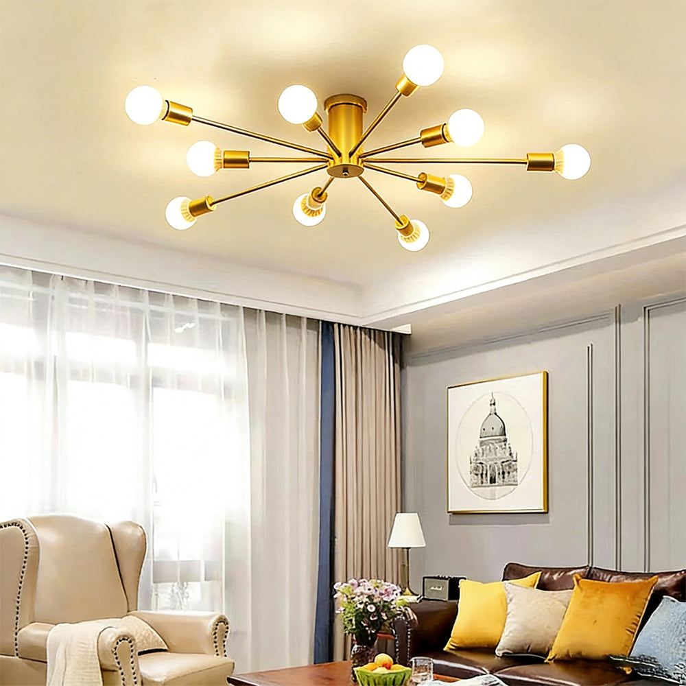 Simple Gold Iron Semi Flush Chandelier For Bedroom