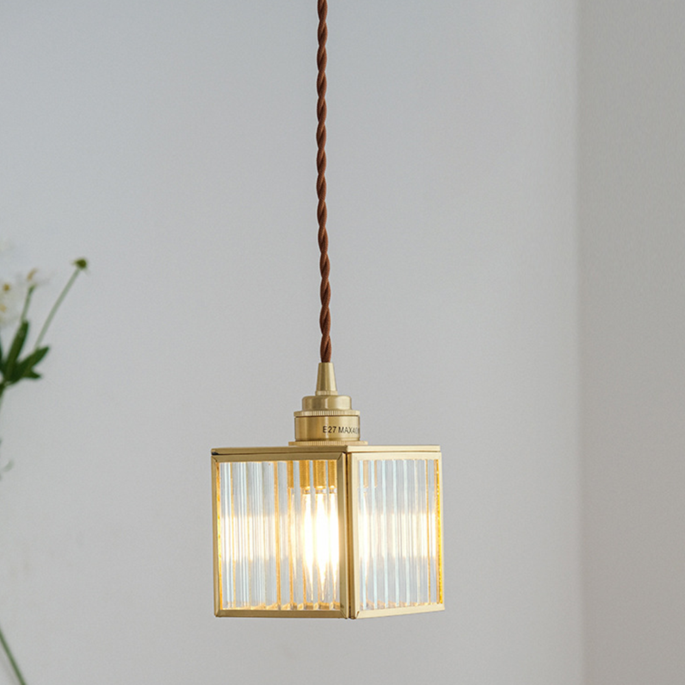 Cube Glass and Iron Clear Pendant Lights