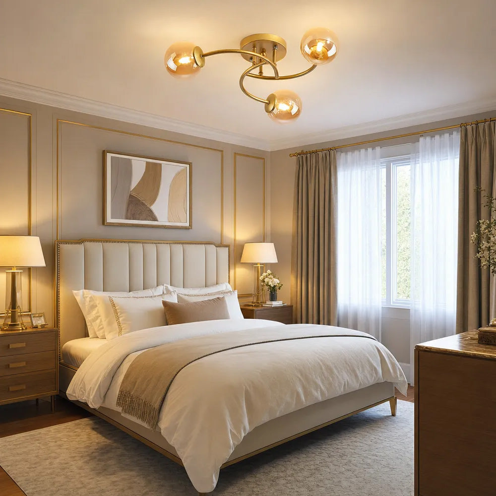Modern Iron Glass Flush Mount Ceiling Light for Living Room
