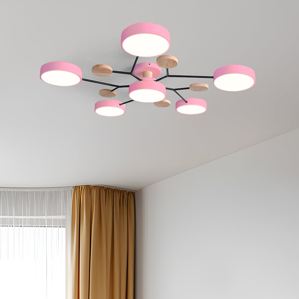 Contemporary Round Iron LED Semi-Flush Chandelier