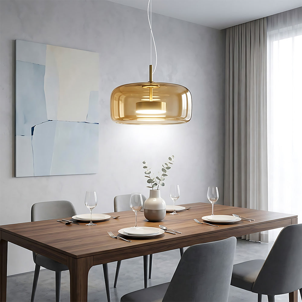 Elegant Amber Glass Iron LED Pendant Lights for Living Room