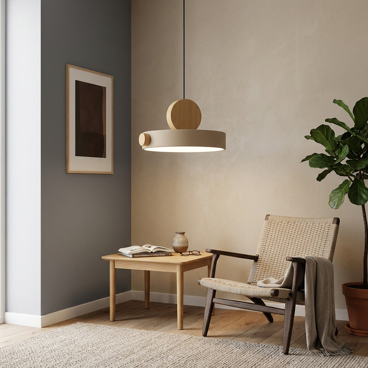 Nordic Circular Disc Iron & Wood Pendant Lights for Dining Area