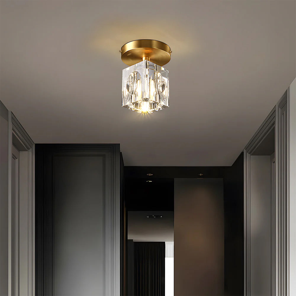 Modern Crystal Ceiling Light Fixture, Mini Flush Mount Copper Chandelier