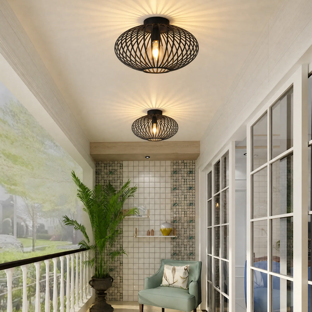 Vintage Industrial Metal Cage Ceiling Lights for Hallway Kitchen