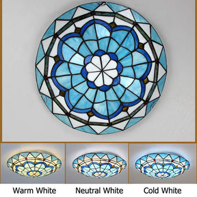Vintage Stained Glass Flush Mount Ceiling Fixture