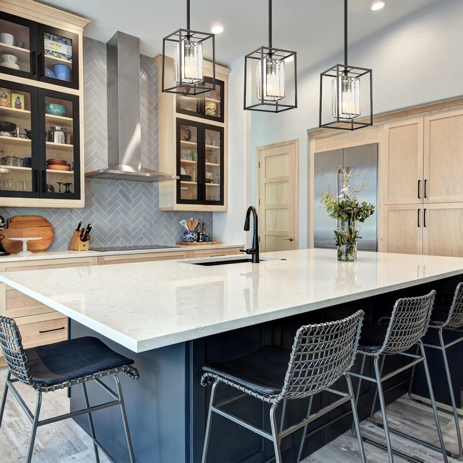 Contemporary Industrial Glass Pendant Light For Dining Room