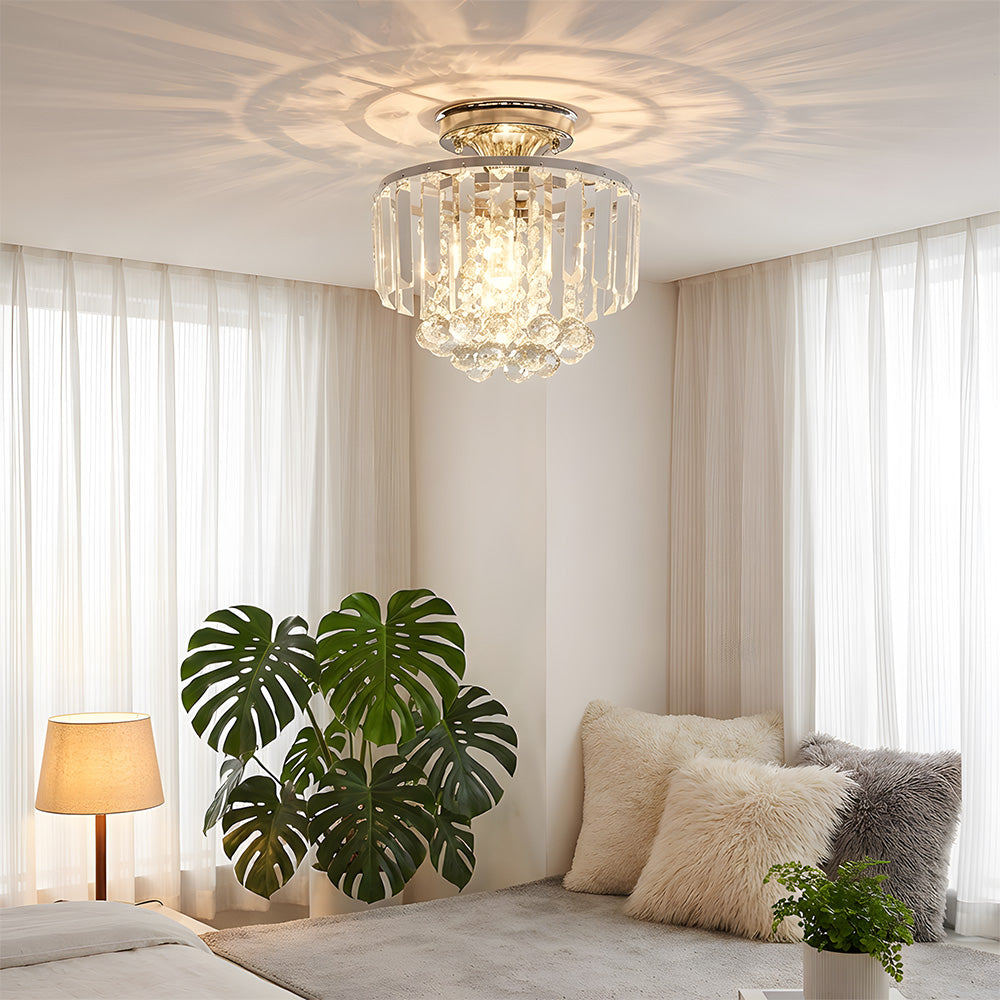 Modern Droplet Crystal Ball Semi Flush Mount Ceiling Lights for Closet Bedroom Hallway