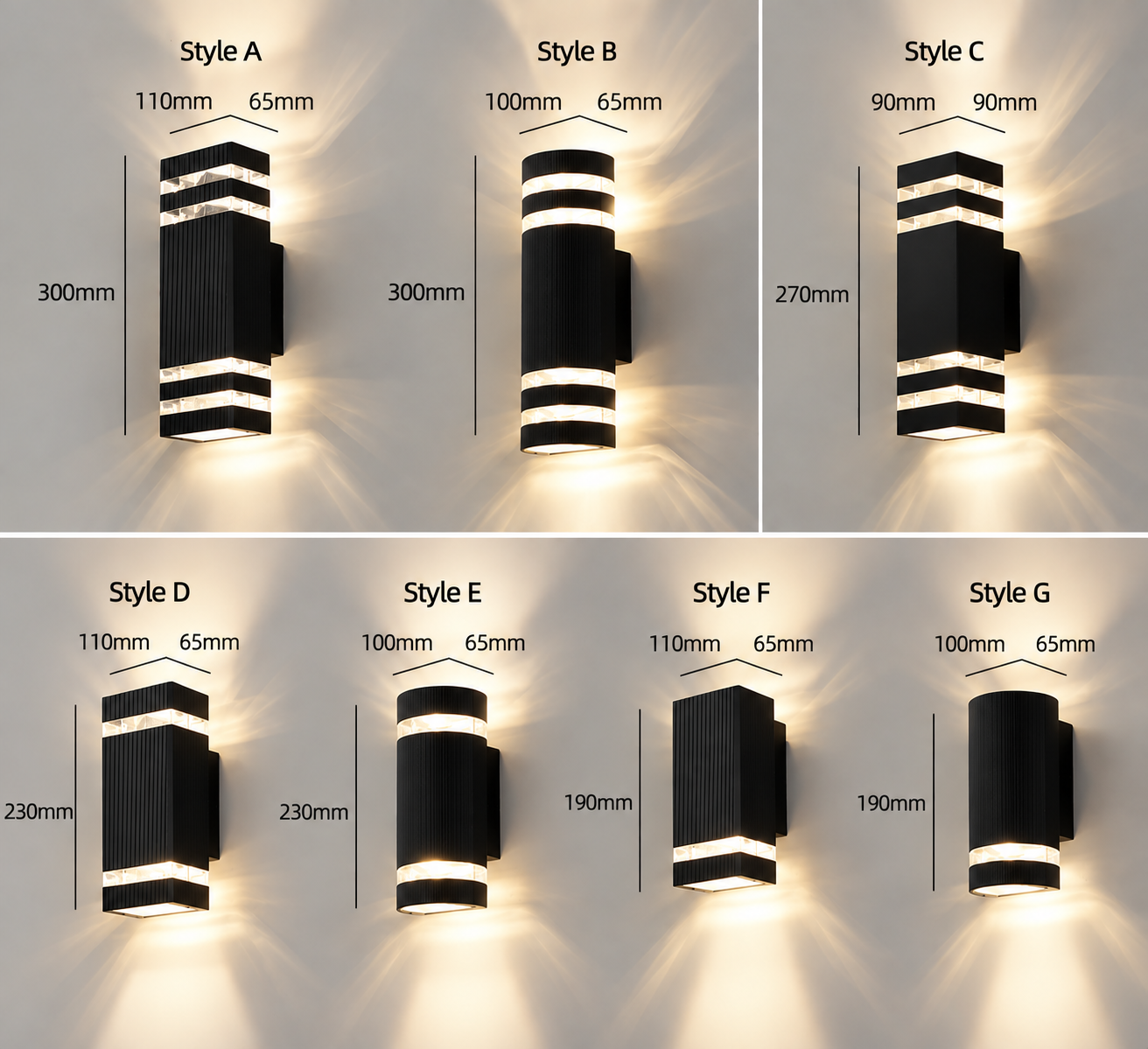 Contemporary IP65 Black Vertical Acrylic Outdoor Wall Lights for Garden Entryway