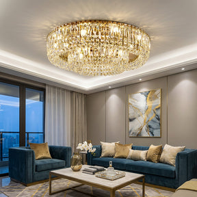 Luxury Multi-Tier Crystal Gold Flush Mount Ceiling Light for Living Room