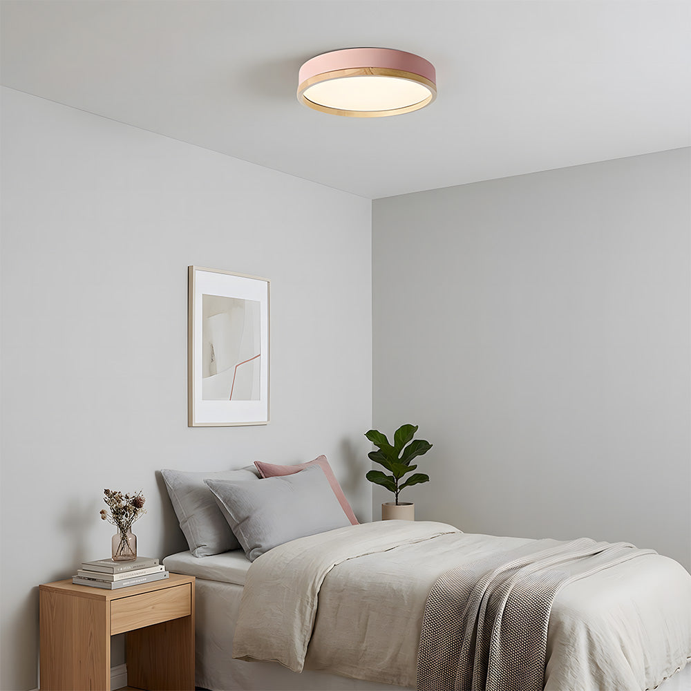 Contemporary Round Flush Mount Wooden Acrylic LED Ceiling Lights for Dining Room