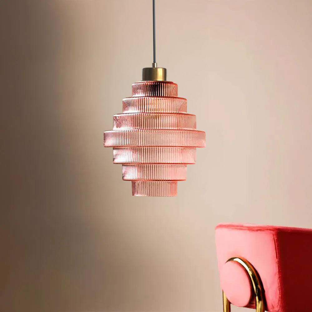 Antique Stripped Glass Brass Pendant Light