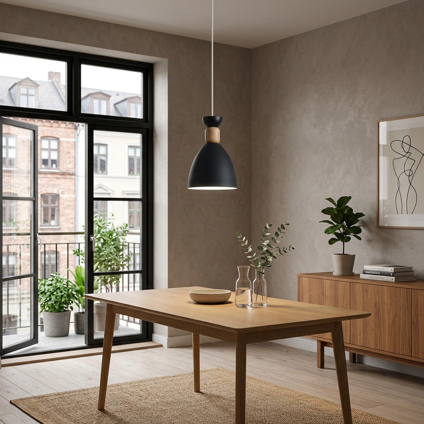 Nordic Wooden Metal Pendant Light Fixture for Kitchen Island