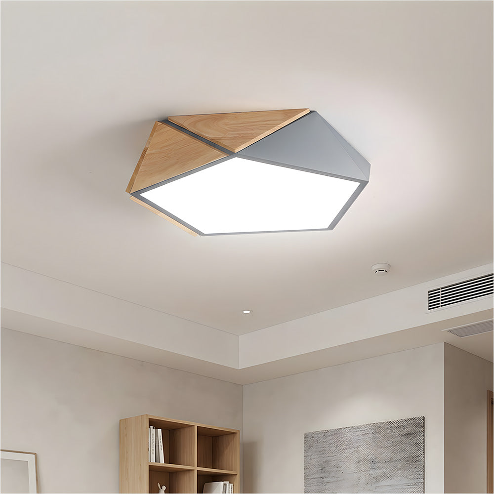 LED Dimmable Wooden Acrylic Geometric Flush Mount Ceiling Lights For Living Room
