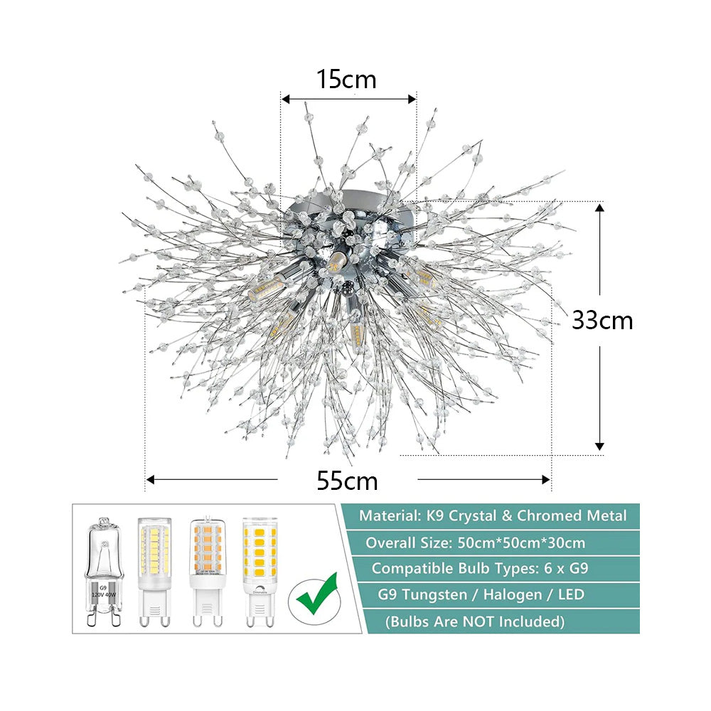 Crystal Flush Mount Chandelier Ceiling Light for Bedrooms, Kitchens, Islands, Corridor