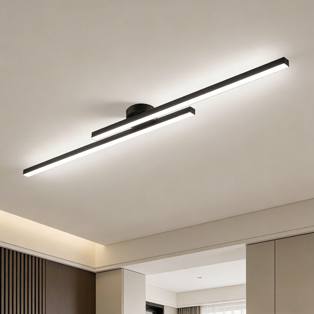 Modern Black Long Strip Semi Flush Mount LED Ceiling Light