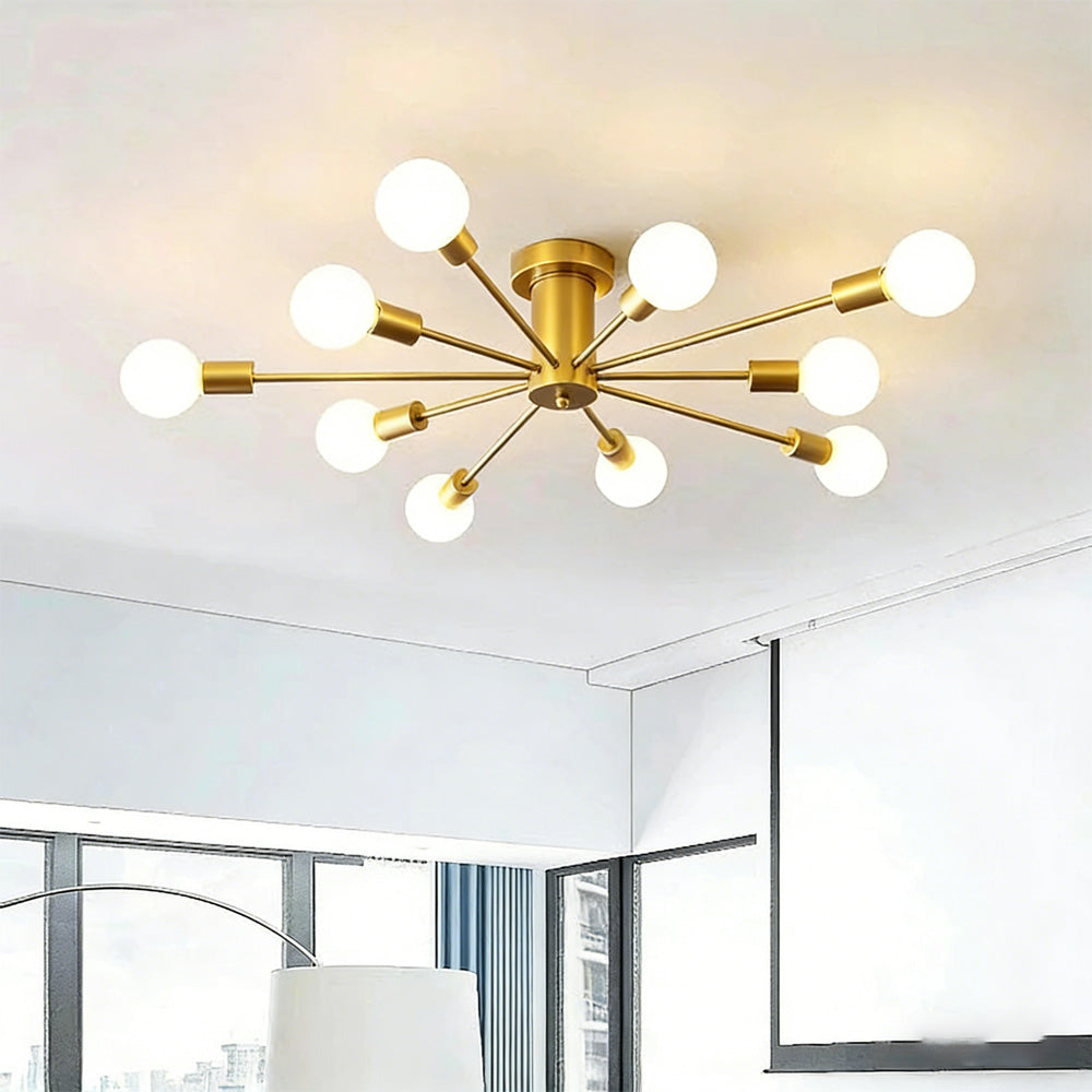 Simple Gold Iron Semi Flush Chandelier For Bedroom