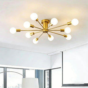 Simple Gold Iron Semi Flush Chandelier For Bedroom
