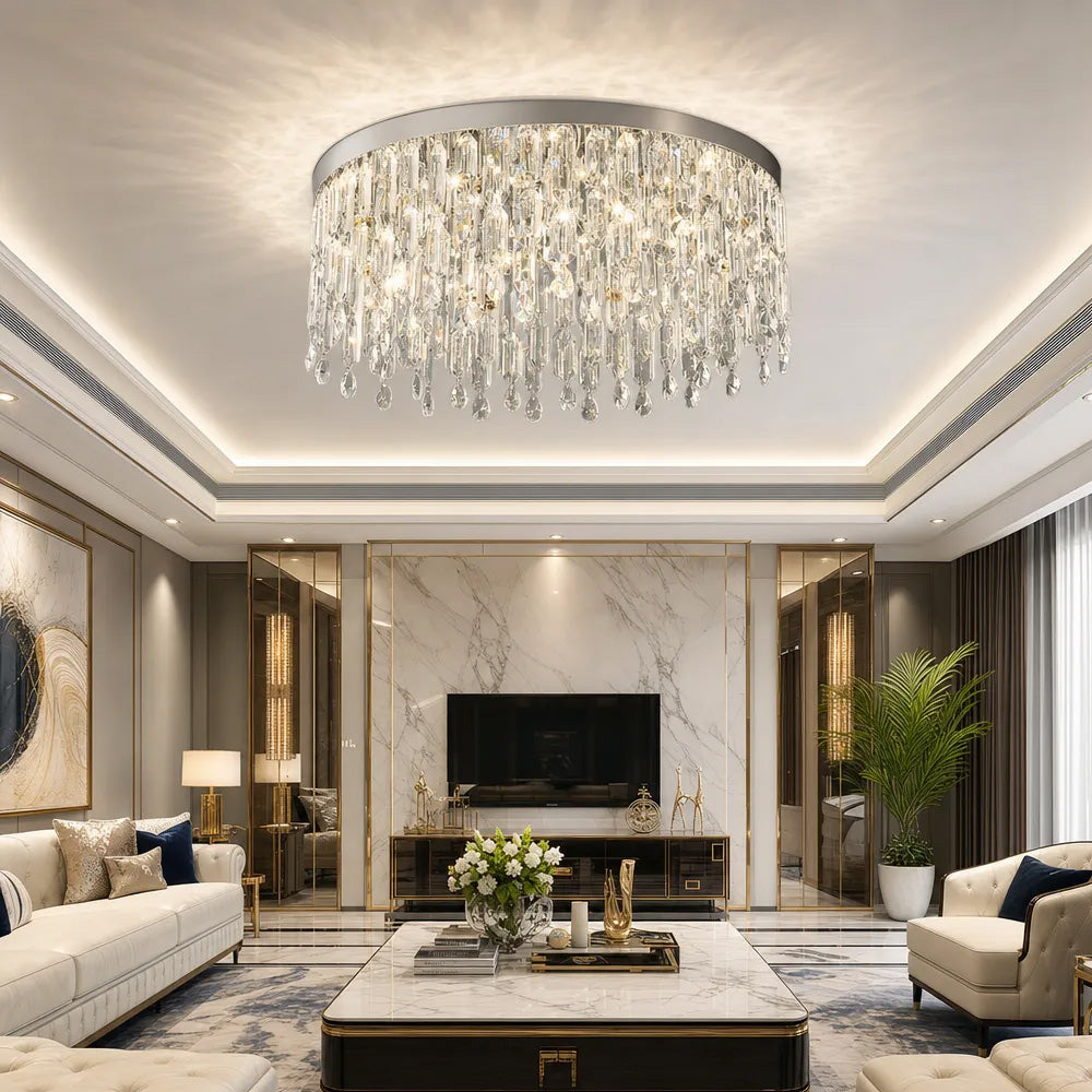 Luxury Gold Crystal Flush Mount Ceiling Light for Living Room