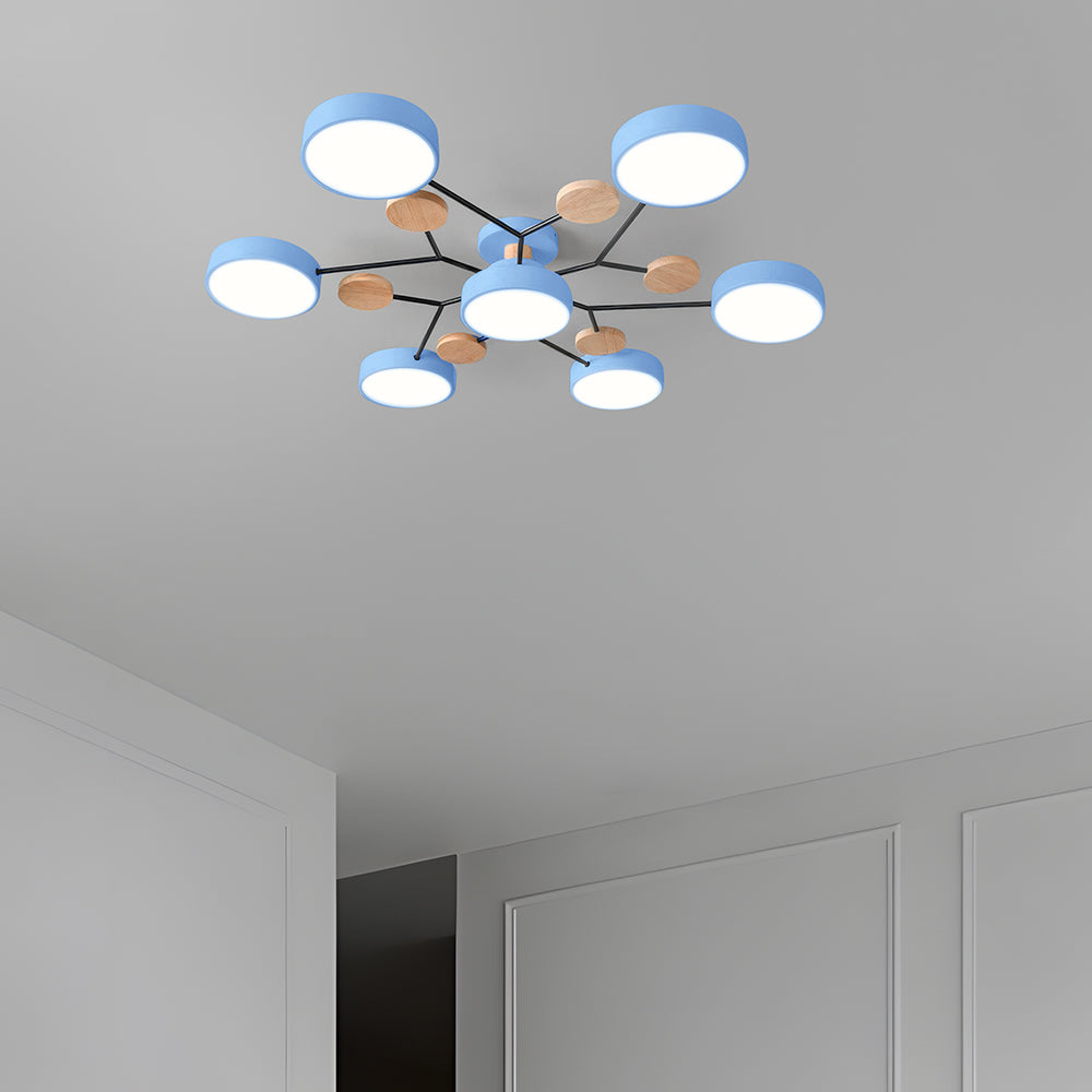 Contemporary Round Iron LED Semi-Flush Chandelier