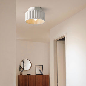 1-Light Cream Style Vintage Drum Semi Flush Mount Ceiling Lamp