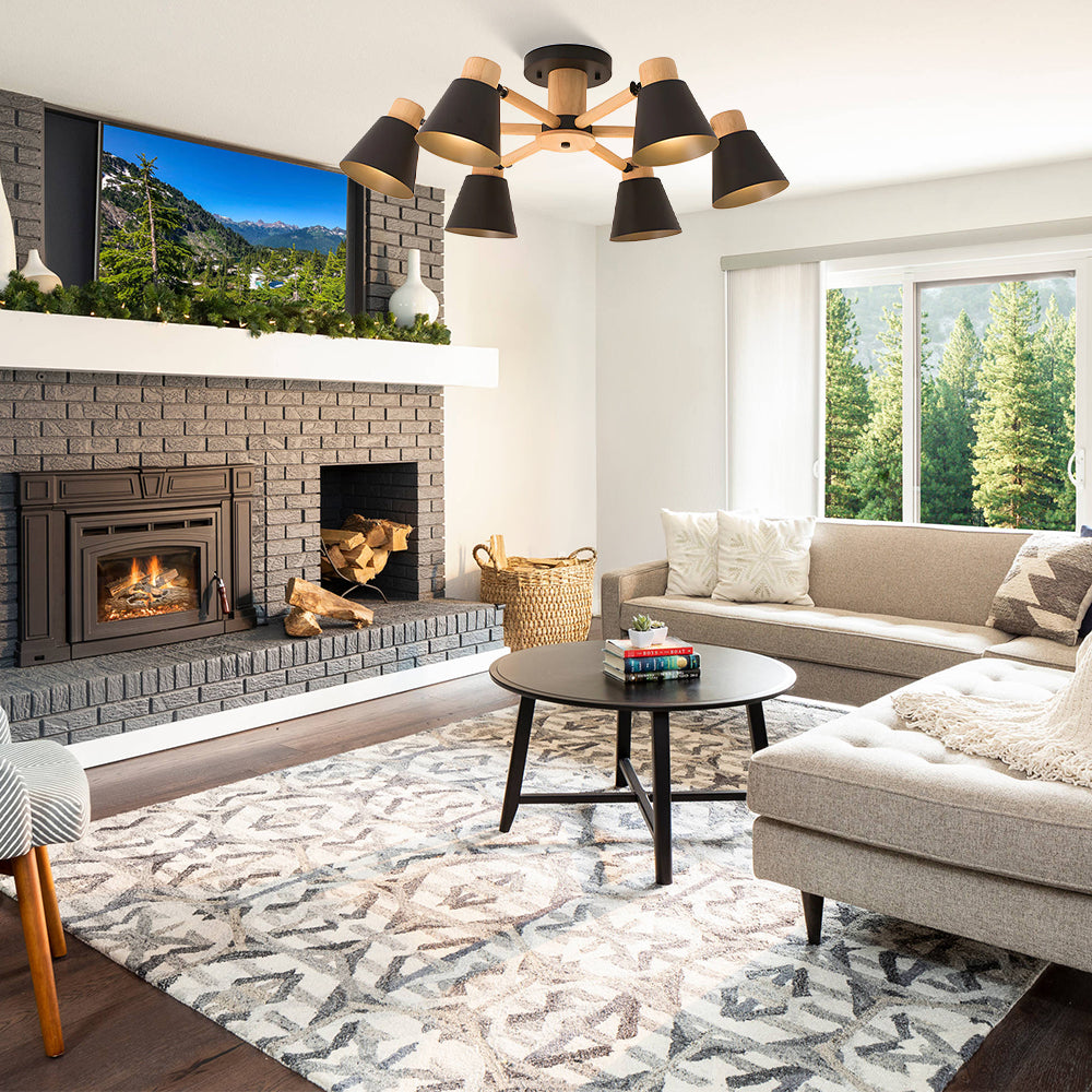 Wooden Close to Ceiling Lamps for Living Room