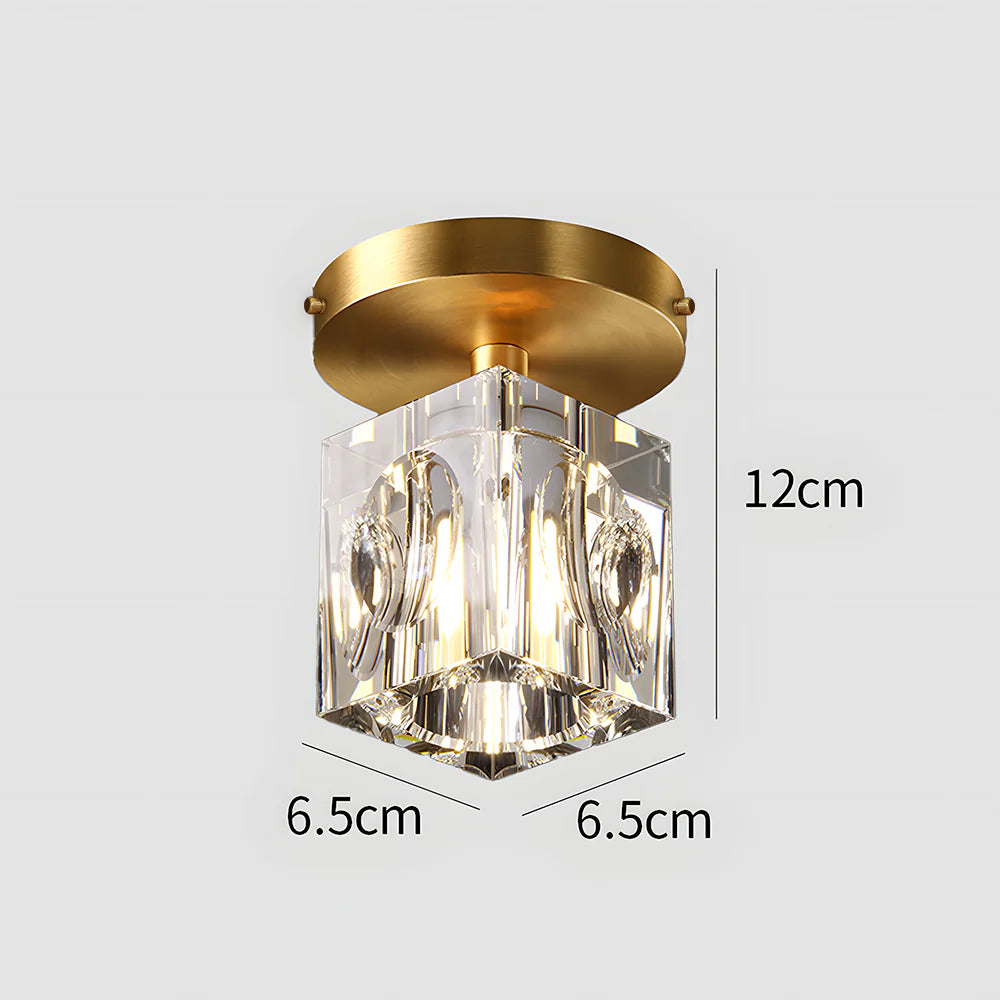 Modern Crystal Ceiling Light Fixture, Mini Flush Mount Copper Chandelier