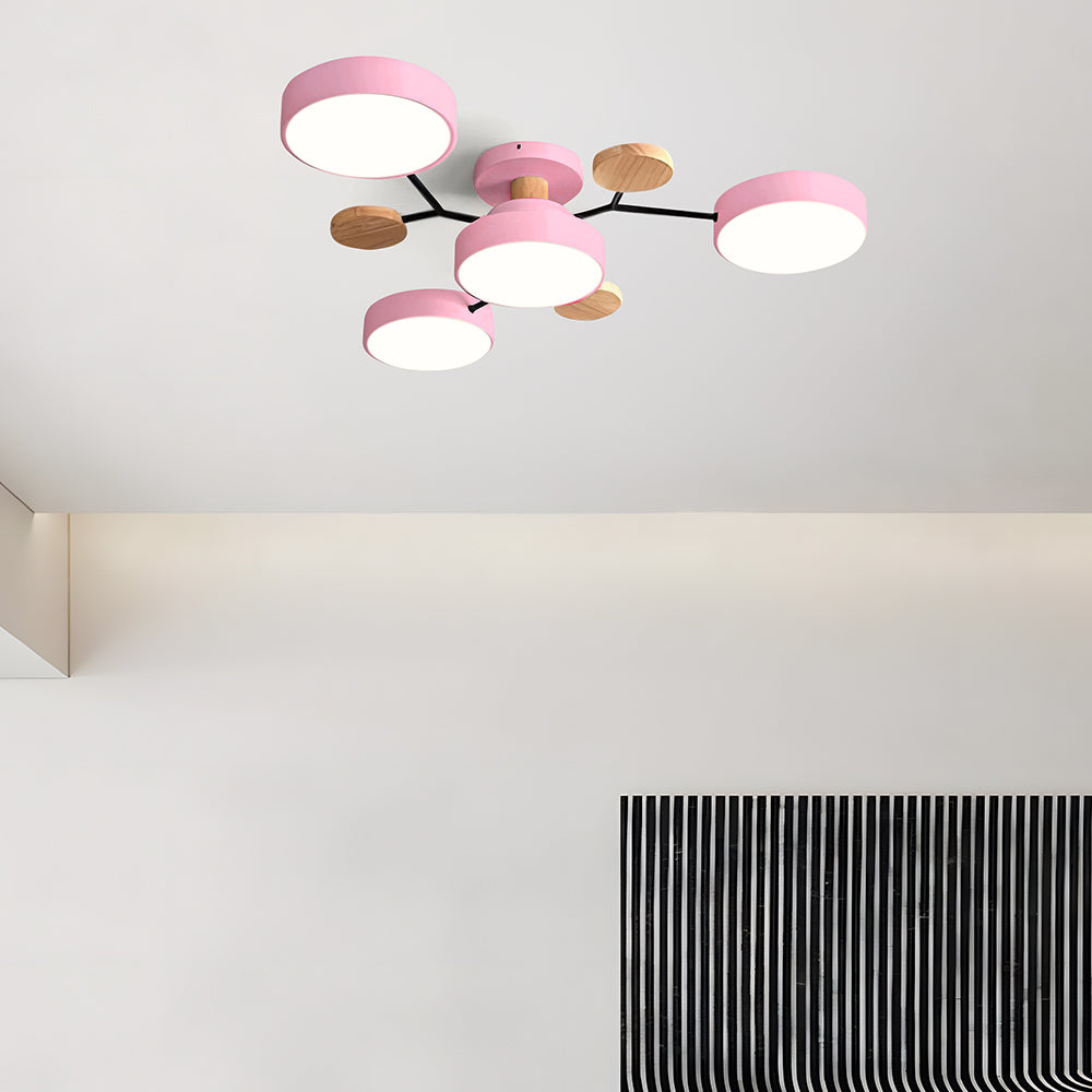 Contemporary Round Iron LED Semi-Flush Chandelier