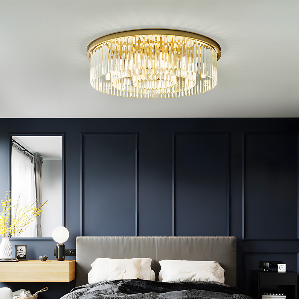 Modern Round Crystal Flush Mount Ceiling Light for Bedroom